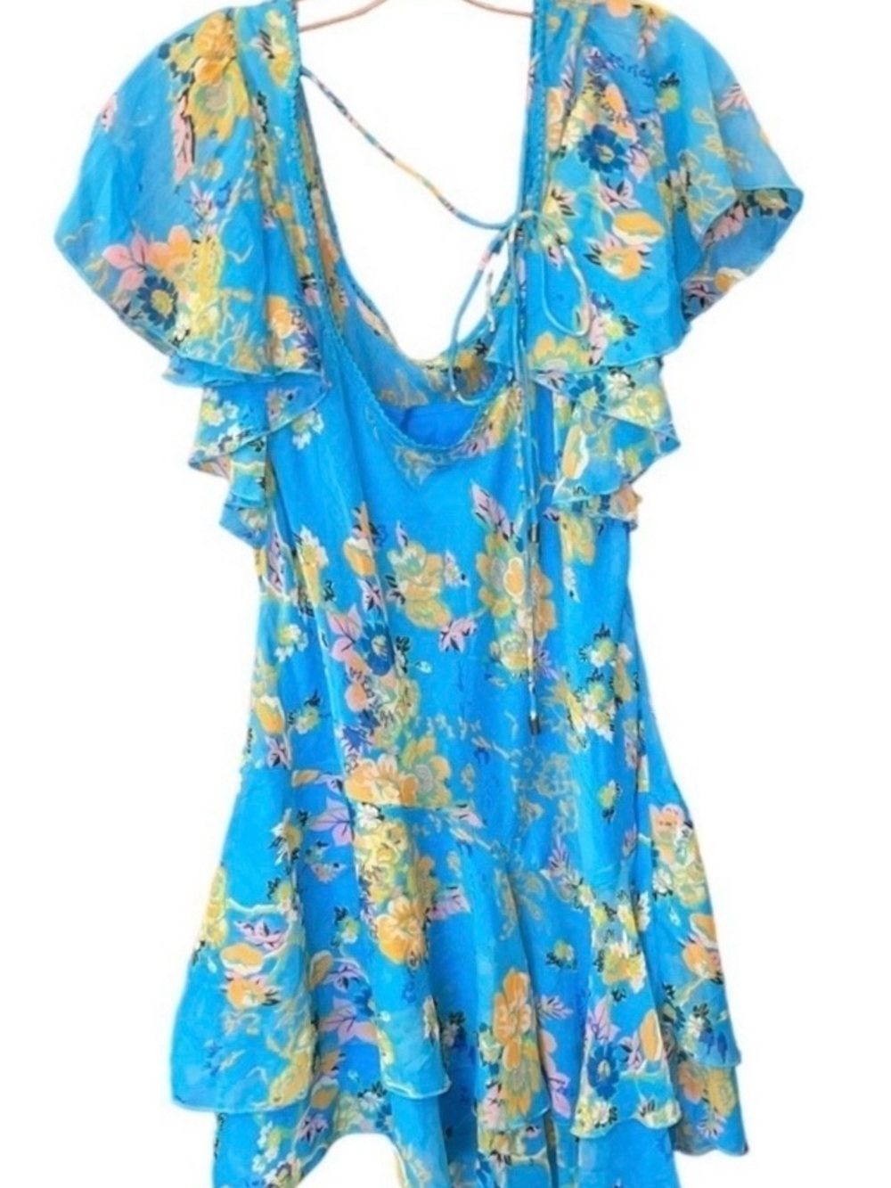 Free People Blue Floral Ruffle Mini Dress